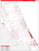 Deltona-Daytona Beach-Ormond Beach Metro Area Wall Map Red Line Style